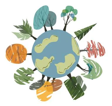 Stylized trees on the planet, world environment day Stock Photos