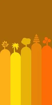 Stylized trees in warm gradient colors on a brown background Stock Illustration