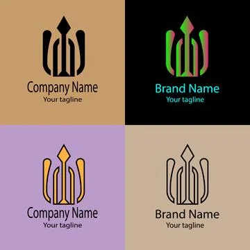 Stylized Trident Crown logo design Stock Illustration