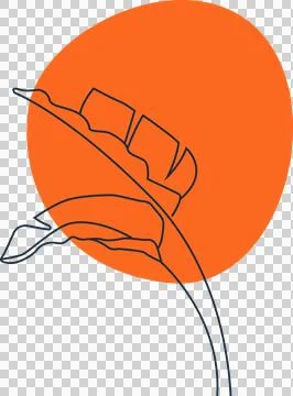 Stylized tropical leaf is floating in flat design over orange shape, transparent Ilustração Stock