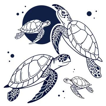 Stylized Turtle Line Drawing Vector for Wildlife Logo Illustrazione stock