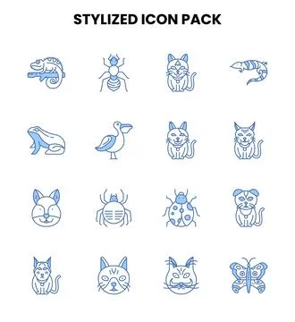 Stylized Two Color Blue UI Icons Pack イラスト素材