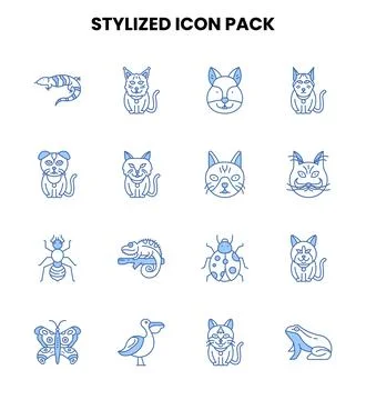 Stylized Two Color Blue Vector Icons Pack Stock Illustration