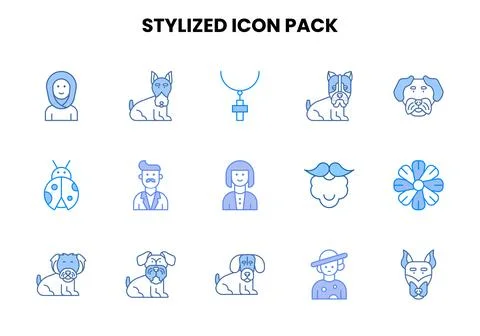 Stylized Two Colour Graphics Icons Pack Stock Illustration