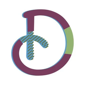 A stylized uppercase letter D with a maroon outline and a blue and olive gr.. Stock Illustration