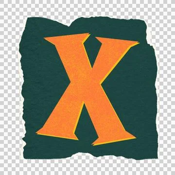 Stylized uppercase X is appearing on torn green paper with yellow shadow, Stock Illustration
