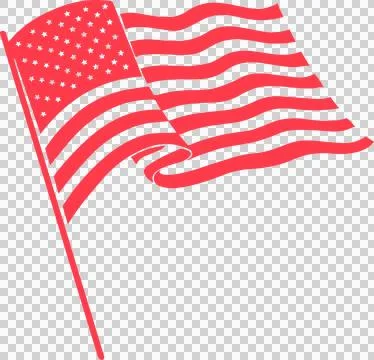 Stylized US flag is waving on pole in red monochrome with stripes and stars, Illustrazione stock