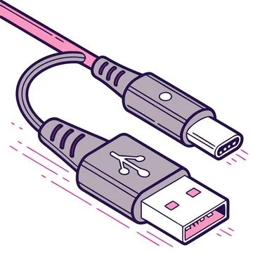 Stylized USB Type-C Charging Cable Vector Illustration Stock Illustration