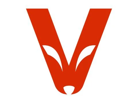 Stylized V Fox Icon with Minimalist Geometric Form Stock Illustration
