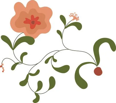 Stylized vector flower with leaves, reminiscent of Old Russian painting, fo.. Stock Illustration
