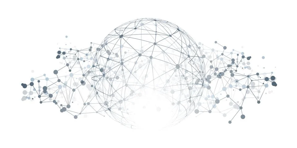 A stylized vector globe with interconnected nodes and lines symbolizing glo.. 스톡 일러스트