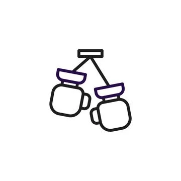 Stylized vector graphic featuring boxing gloves hanging from a central moun.. Stock Illustration