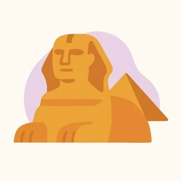 Stylized vector of Great Sphinx and pyramid in Egypt. Stock Illustration