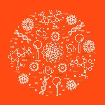 Stylized vector icon of variety scientific, education elements. Stock Illustration