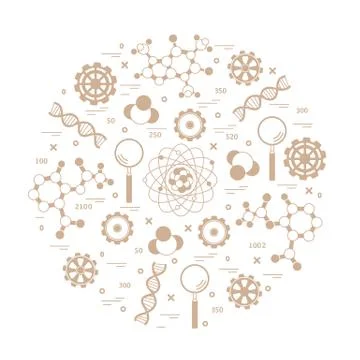 Stylized vector icon of variety scientific, education elements. Stock Illustration