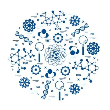 Stylized vector icon of variety scientific, education elements. Illustrazione stock