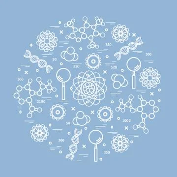 Stylized vector icon of variety scientific, education elements. Illustrazione stock