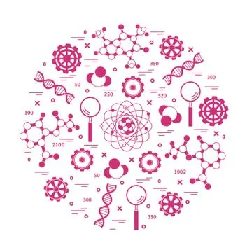 Stylized vector icon of variety scientific, education elements. Stock Illustration