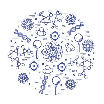 Stylized vector icon of variety scientific, education elements. Stock Illustration