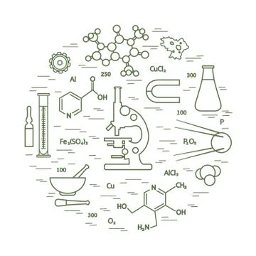 Stylized vector icon of variety scientific, education elements: microscope, f イラスト素材