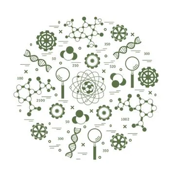 Stylized vector icon of variety scientific, education elements. 스톡 일러스트