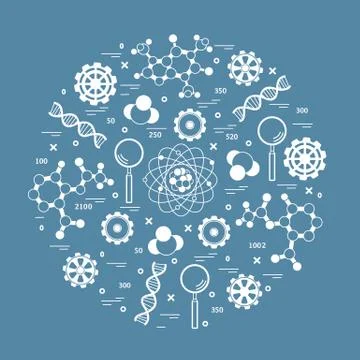 Stylized vector icon of variety scientific, education elements. Stock Illustration