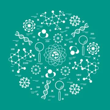 Stylized vector icon of variety scientific, education elements. Illustrazione stock