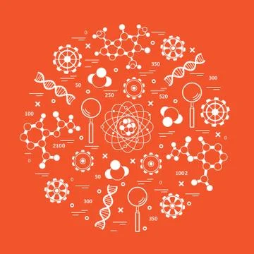 Stylized vector icon of variety scientific, education elements. Stock Illustration