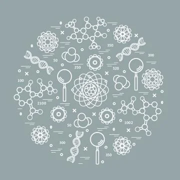 Stylized vector icon of variety scientific, education elements. Stock Illustration