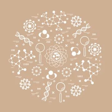 Stylized vector icon of variety scientific, education elements. イラスト素材