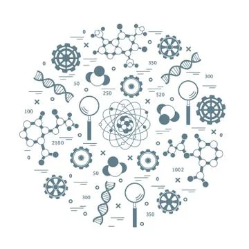 Stylized vector icon of variety scientific, education elements. 스톡 일러스트