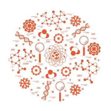 Stylized vector icon of variety scientific, education elements. Illustrazione stock