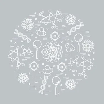 Stylized vector icon of variety scientific, education elements. Illustrazione stock