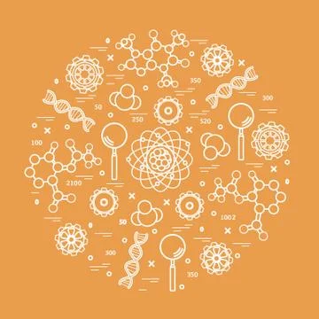 Stylized vector icon of variety scientific, education elements. Stock Illustration