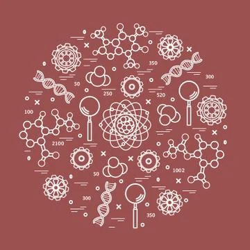 Stylized vector icon of variety scientific, education elements. Stock Illustration