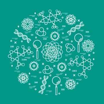 Stylized vector icon of variety scientific, education elements. Stock Illustration