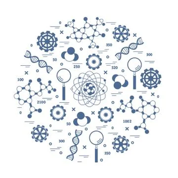Stylized vector icon of variety scientific, education elements. Stock Illustration