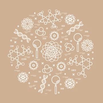 Stylized vector icon of variety scientific, education elements. Stock Illustration