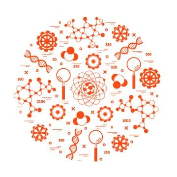 Stylized vector icon of variety scientific, education elements. Illustrazione stock