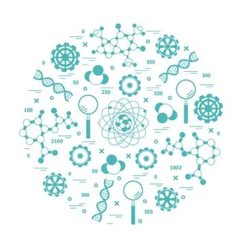 Stylized vector icon of variety scientific, education elements. Stock Illustration
