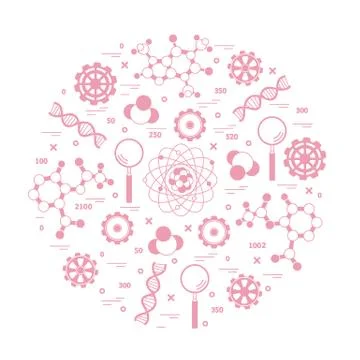 Stylized vector icon of variety scientific, education elements. Stock Illustration
