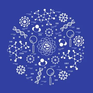Stylized vector icon of variety scientific, education elements. Stock Illustration