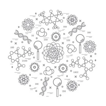 Stylized vector icon of variety scientific, education elements. Illustrazione stock