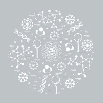 Stylized vector icon of variety scientific, education elements. Stock Illustration