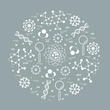 Stylized vector icon of variety scientific, education elements. Illustrazione stock