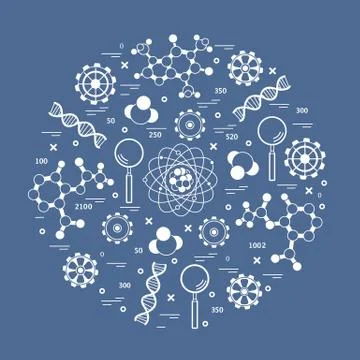 Stylized vector icon of variety scientific, education elements. Illustrazione stock