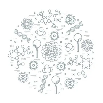 Stylized vector icon of variety scientific, education elements. Illustrazione stock