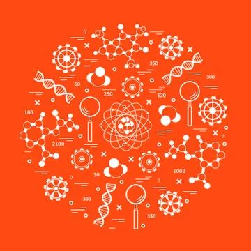 Stylized vector icon of variety scientific, education elements. Illustrazione stock
