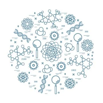 Stylized vector icon of variety scientific, education elements. Illustrazione stock
