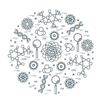 Stylized vector icon of variety scientific, education elements. Illustrazione stock